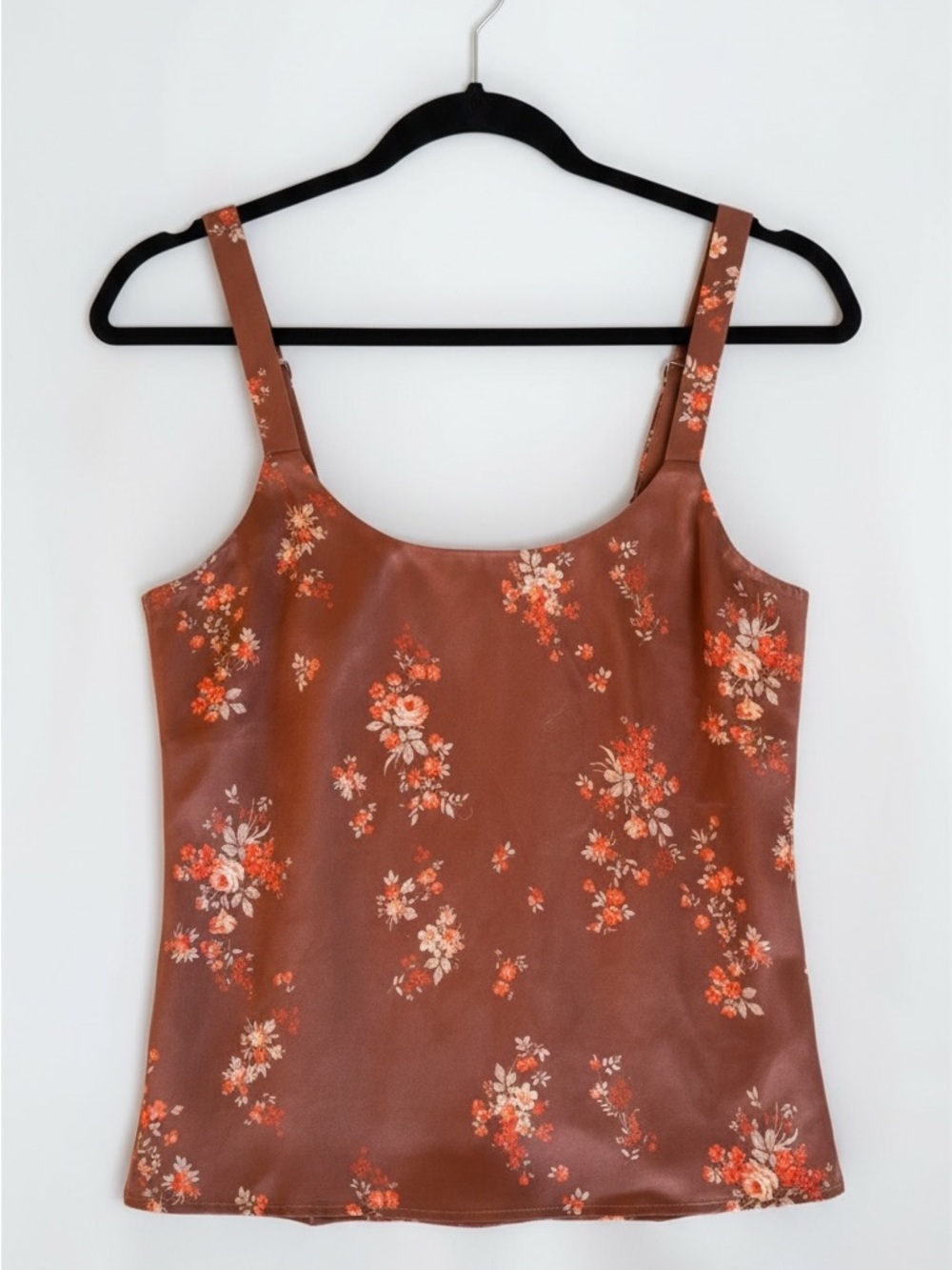 Reformation Casa Silk Floral Cami Tank Top Brown Satin Size Large